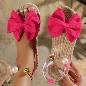 Women’s Pink Bow Slide Sandals with Pearl Accent
